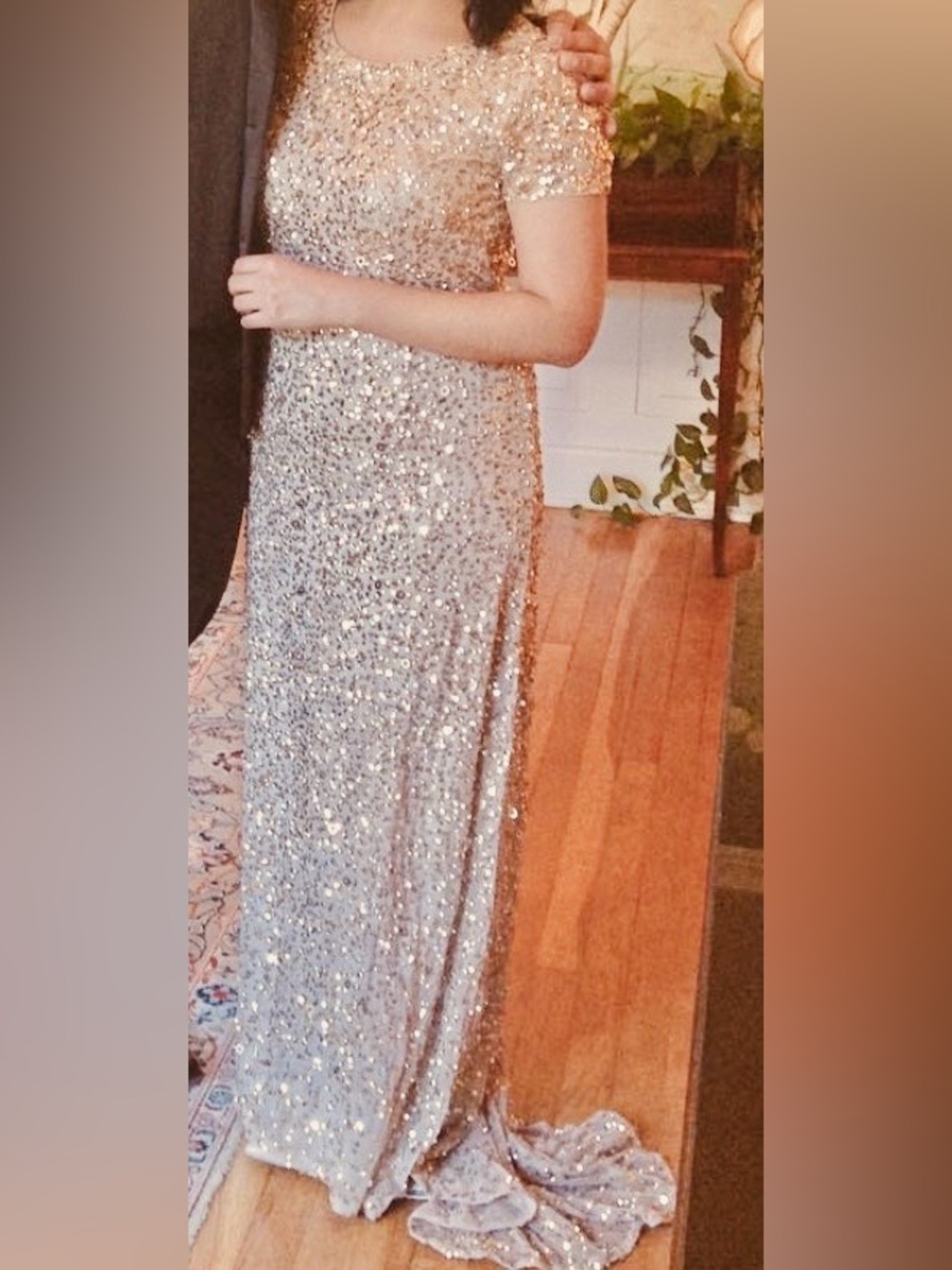 Adrianna Papell Rose Gold Sequin Evening Gown